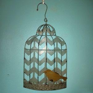 Shabby Chic Teal Chevron Metal Bird Cage Wall Decor